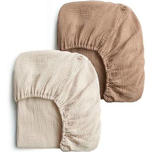 Konssy 2 PCS Muslin Fitted Crib Sheets 100% Cotton Baby Crib Sheets for Standard Crib Mattress (28 X 52 Inches), Soft and Breathable for Boys, Girls(Brown, Summer Wheat)