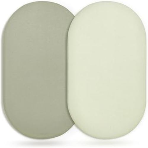 GRSSDER Stretchy Ultra Soft Fitted Bassinet Sheet 2 Pack, Universal Fit for Bassinets Baby Cradle Moses Basket Oval Rectangle Mattress Safe and Snug, Jersey Bassinet Sheets for Girls, Sage