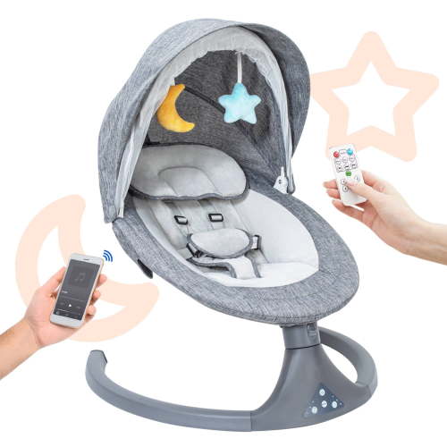 Aprpink 5-in-1 Large Baby Swing Bouncer with Rocking, Mosquito Net&Cute Toys Gray Striped for Toddler, 1 Count