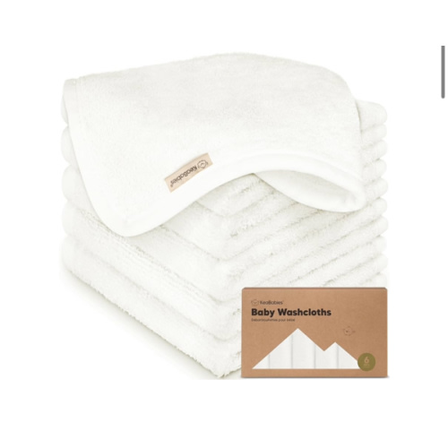 6-Pack Baby Washcloths - Soft Viscose from Bamboo Washcloth, Baby Wash Cloths for Newborn, Kids, Bath Baby Towels, Face Towel, Face Cloths for Washing Face (White)