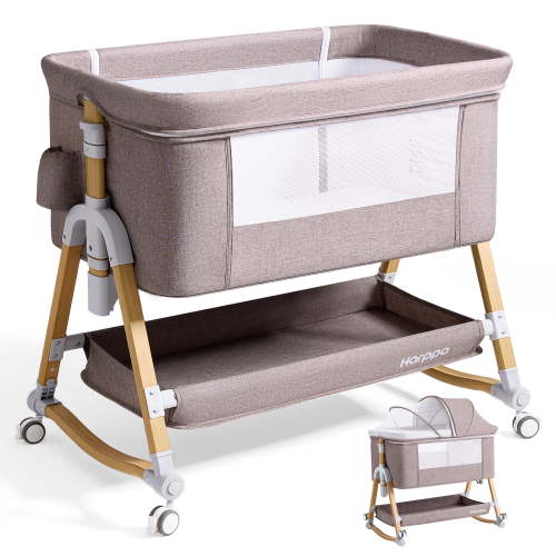 HARPPA 3-in-1 Baby Bassinet, Bedside Sleeper, Cradle, Adjustable Height, Khaki