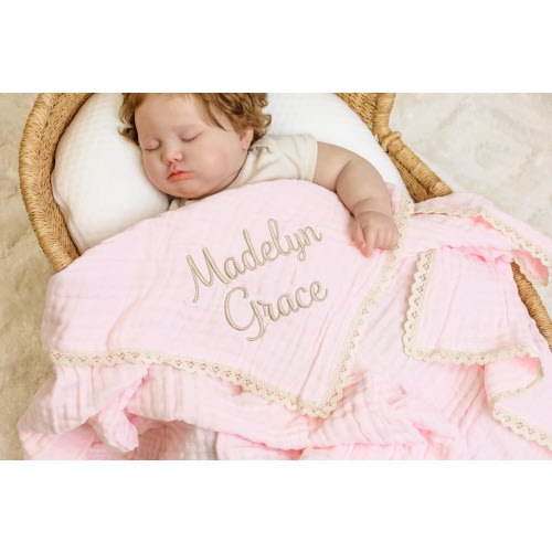 Organic 100% Cotton, Muslin blanket,Personalized baby blanket,Luxury Baby Swaddle Blanket, embroidered name baby blanket, baby shower gift.