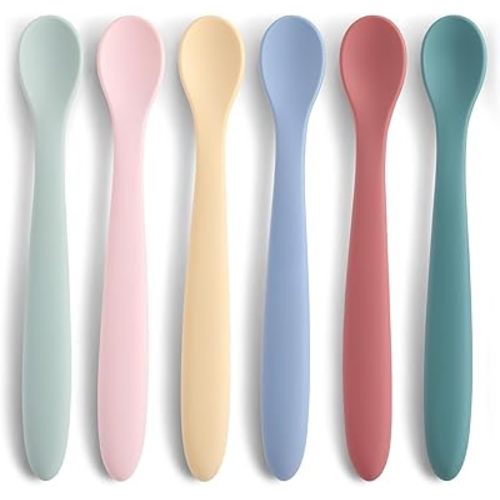 Baby Spoons,6 PCS Silicone Baby Feeding Spoons,Training Spoon,Soft Tip Feeding Baby Utensils for First Stage Baby and Infant,Dishwasher and Boil Safe