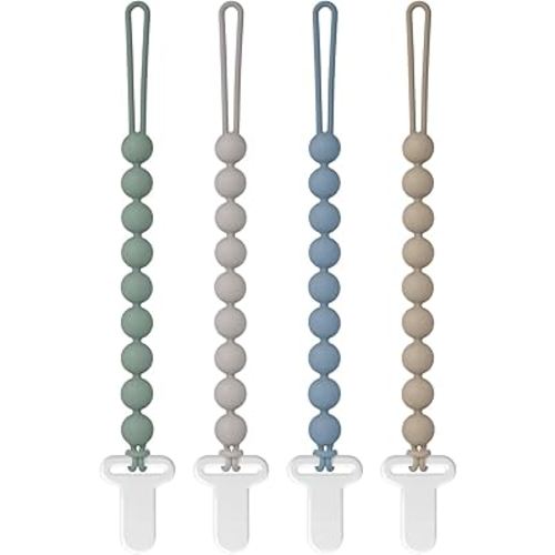 Pacifier Clips Silicone, 4-Pack Pacifier Holder Clip with Stylish Round Design, 100% Food Grade Silicone, Safe Essentials for Newborns Baby Boys and Girls Easter