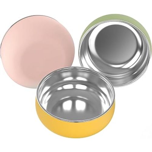 Bella's Friends Stainless Steel Baby Bowls with Silicone Sleeve 3 Pack, 5” for Toddlers Kids Feeding, Non-Slip, Non-Toxic, Mess-Free, Dishwasher Safe, Fit High Chair Size