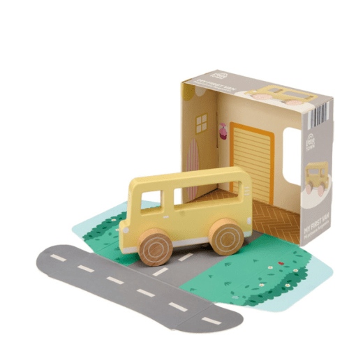 Little Town Jerky Company Little Town Wooden Car or Pull Toy - Yellow Van | ALDI