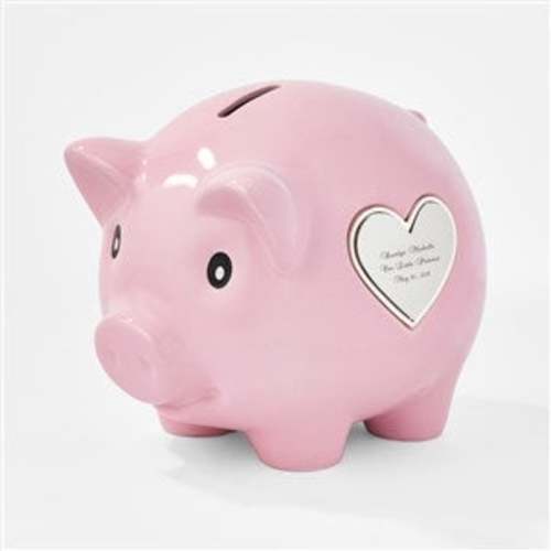 Engraved Ceramic Piggy Bank in Pink