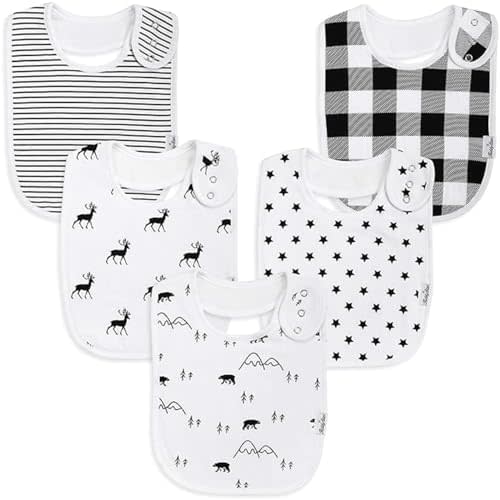 Double Layer Bandana Bibs - Thick, Multi Snaps, Organic Cotton - Soft & Absorbent - For Drooling, Teething, Feeding