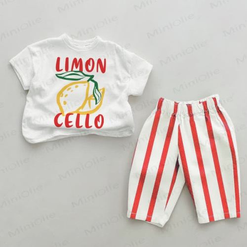 LIMONCELLO Baby Red Vertical Striped 2-piece Set 6-12 mos