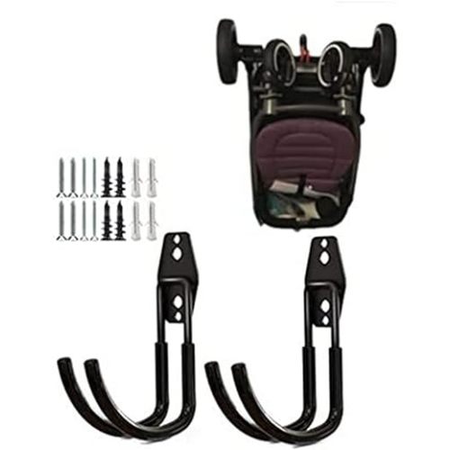 zoele Baby Stroller Hanger, 2 Pcs Black (Polyvinyl Chloride, Alloy Steel), Wall Mount, Heavy Duty Garage Tool Storage Organizer Utility Hooks, 77 lbs Weight Capacity, Stroller Holder