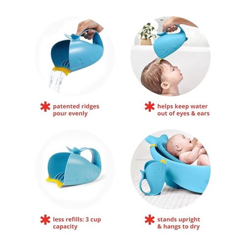 Skip Hop Baby Bath Rinse Cup, Moby Tear-free Waterfall Rinser, Blue
