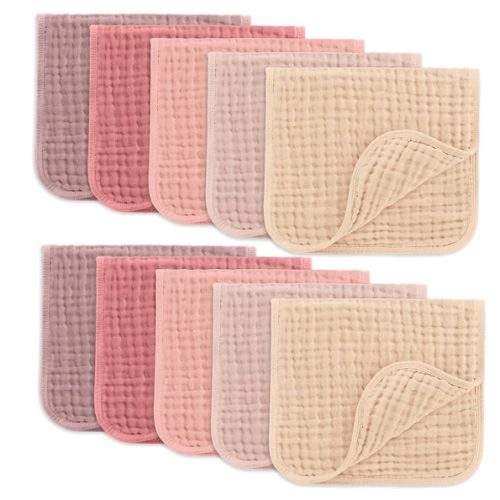 Comfy Cubs Muslin Burp Cloths 20" x 10", Pack of 10 - Large, 6-Layer, Ultra Absorbent 100% Cotton for Baby Drool and Messes - Soft, Safe & Gentle Baby Burp Cloths for Boys & Girls - Multi Girl