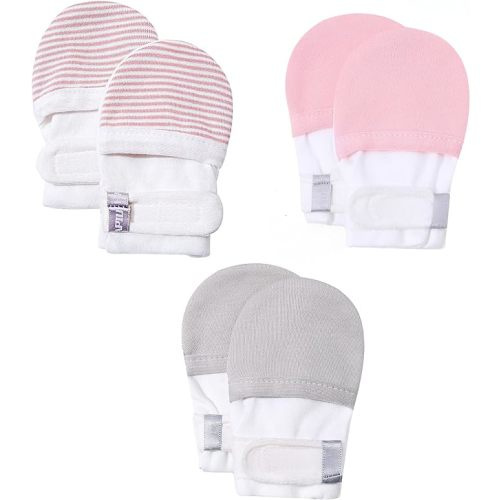 Baby No Scratch Mittens Stay On, 100% Cotton Breathable, Adjustable Infant Gloves for Boys Girls, Newborn - 12 M
