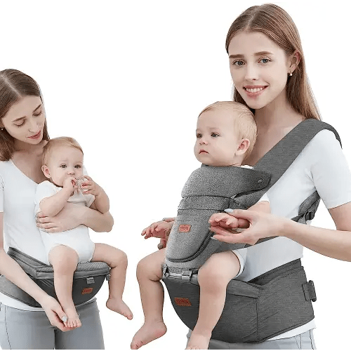 Baby Carrier with Hip Seat, Baby Carrier Newborn to Toddler, 6-in-1 Ways to Carry, All Seasons, Adjustable Baby Holder Carrier for Breastfeeding (Grey