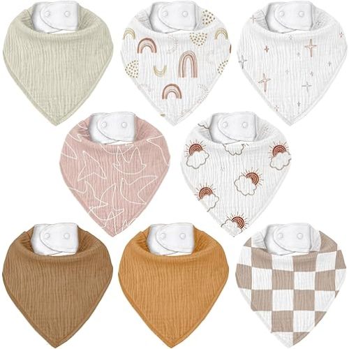 Muslin Baby Bibs 8 Pack, Baby Bandana Drool Bib for Drooling and Teething, Cotton Soft Absorbent for Girls Boys