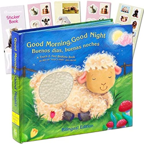 Good Morning Good Night - A Touch and Feel Book Baby Toddler (Includes Stickers) | Bilingual Edition English & Spanish