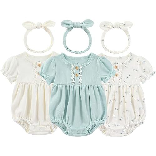 Baby Girl Outfit Cotton Bubble Romper Floral Dress Infant Girls Clothes 3-pack