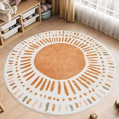 Poowe Cute Point Rings Kids Play Mat Baby Nursery Rug Round Educational Alphabet Soft Area Rug Non Slip for Children Toddlers Bedroom (Round 47.2")