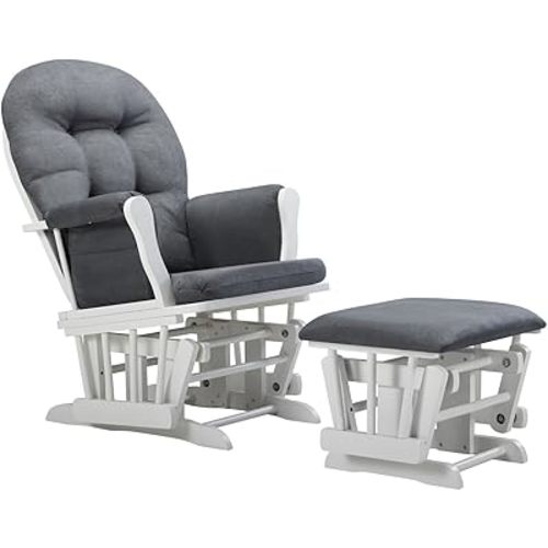Angel Line Windsor Glider and Ottoman Cushion, White/Dark Gray