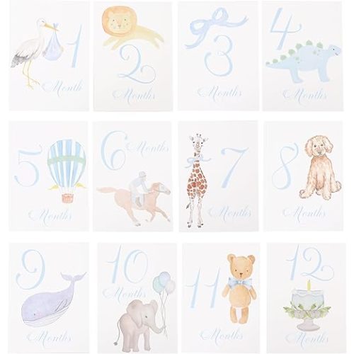 Baby First Holiday Cards - First Year Cards,Monthly Milestone Baby Shower,Milestone Monthly Holiday Photo,Photo Props (blue)