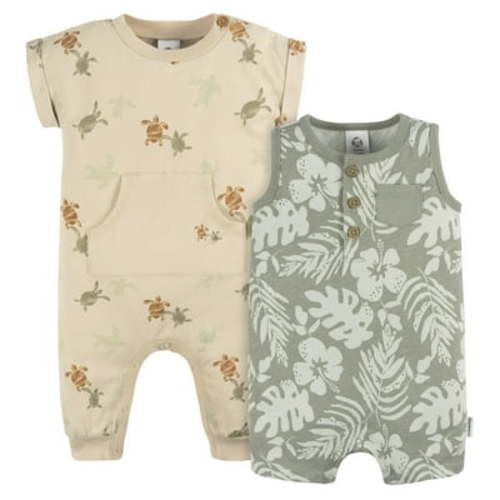 Gerber Baby Boy Rompers, 2-Pack, Sizes 0/3 Months - 24 Months