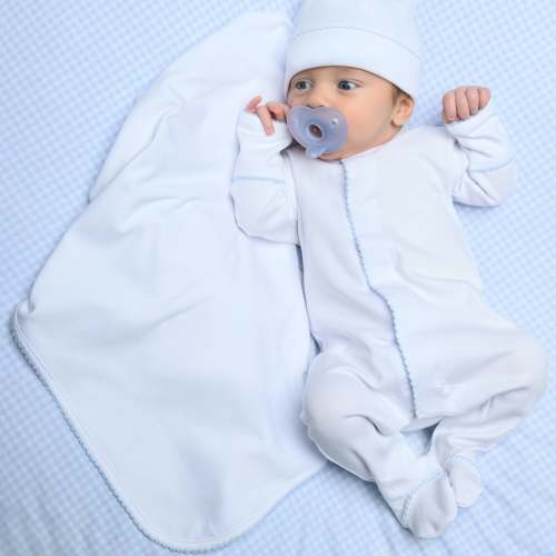 Essentials White with Blue Trim Footie