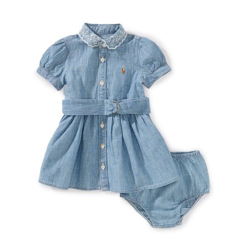 Ralph Lauren Baby Girls 3-24 Months Puffed-Sleeve Belted Chambray Shirtdress