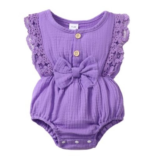 Actgleam Baby Girl Lace Ruffled Sleeveless Romper Summer Cotton casual Cute Jumpsuit,Purple,0-3M