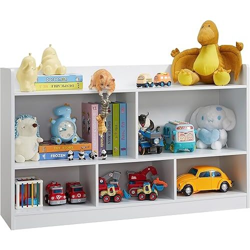 Kids Toy Storage Organizer, 5-Section Bookshelf for Organizing Books Toys, Wooden Storage Cabinet Daycare Furniture for School, Classroom Playroom, Nursery, Kindergarten (White)