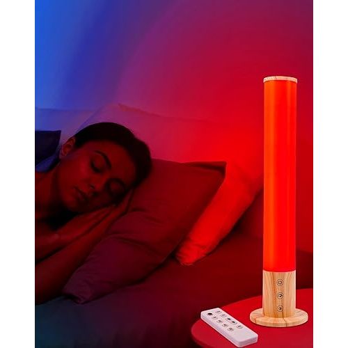 Red Light Night Light Lamp for Sleep GlowPillar Red Nightlight Desk Lamp with 670nm Wavelength Multi-Color and Brightness Options Remote Control USB Charging Elegant Design