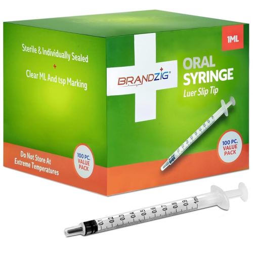 1ml Oral Syringe - 100 Pack – Luer Slip Tip, No Needle, Sterile Individually Blister Packed - Medicine Administration for Infants, Toddlers and Small Pets