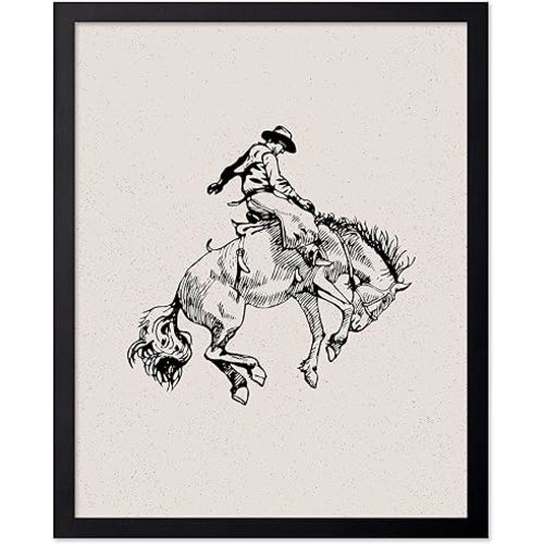 Poster Master Cowboy Poster - Retro Cowboy on Bucking Horse Print - Rodeo Art - Western Art - Wild West Art - Gift for Him & Her - Great Decor for Dorm, Office or Living Room, 11x14 Black Framed