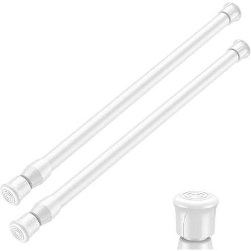 2PCS White Tension Rod 12 to 19 Inch, Mini Tension Rod DIY Curtain Rod Adjustable Short Spring Rods for Small Windows Kitchen