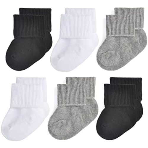 EPEIUS Baby Socks Unisex-Baby Seamless Turn Cuff Socks Cotton Rich Booties Socks 6 Pairs Pack Newborn Infant Toddlers