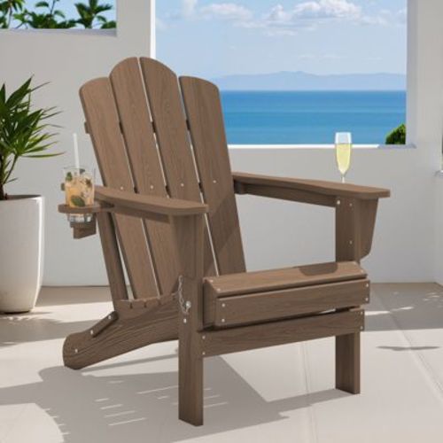 HYLEORY HDPE Folding Adirondack Chair with 2 Cup Holder - Composite Adirondack Chair