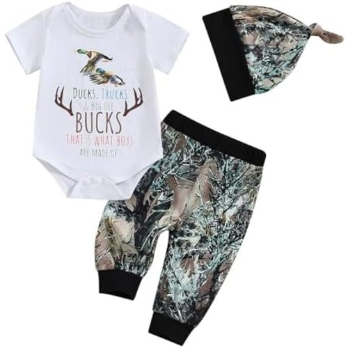 Hunting Baby Clothes Newborn Infant Boys Duck Deer Hunting Bodysuit and Jungle Camo Pants Outfit Set