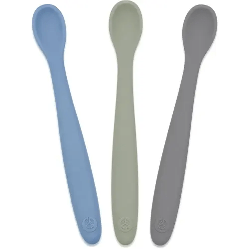 WeeSprout Silicone Baby Spoons - First Stage Infant Feeding Utensils With Soft-Tip, Bendable Kitchenware for Parent & Self-Feeding, Ultra-Durable, Dishwasher Safe, Travel Case, Set of 3