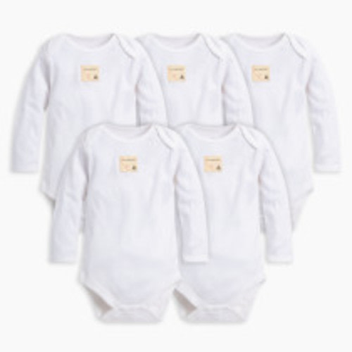 Burt's Bees Baby Organic Long Sleeve Bodysuit (5 Pack) - Cloud, 0-3 M