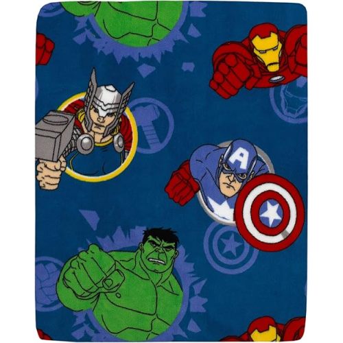 Marvel Avengers Fight The Foes Blue, Red, Green Hulk, Iron Man, Thor, Captain America Super Soft Toddler Blanket