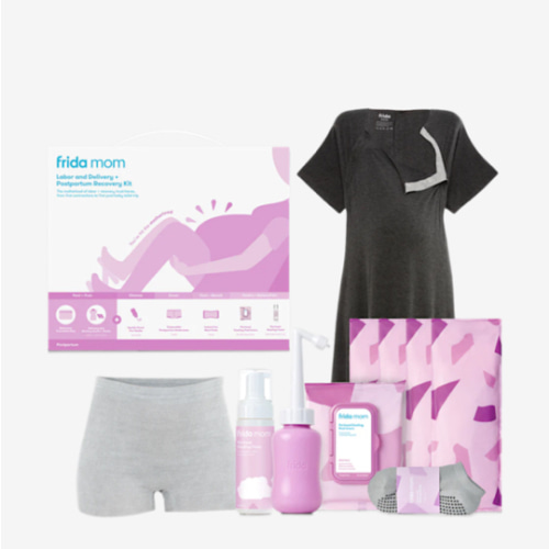 Frida Mom 15pc Labor & Postpartum Kit Gift Set for Baby Showers & Mom to Be, Includes Peri Bottle, Nursing Gown, Disposable Underwear, Ice Maxi Pads, Pad Liners, Perineal Foam, Socks & Toiletry Bag