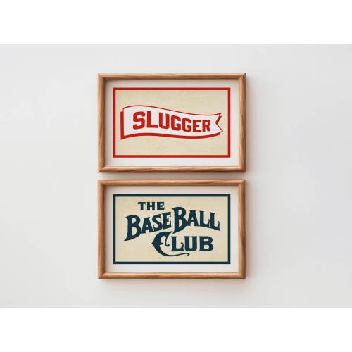 Retro Baseball Print Set Baseball Art Poster Set of 2 Sports Wall Prints Baseball Decor Gift for Sports Fan Kids Room Wall Art