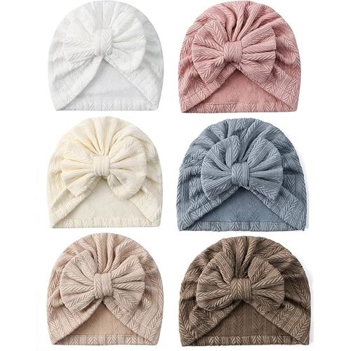 6 PCS Stretchy Baby Turban Hats, Baby Hat with Bows for Girls, Baby Boys Caps, Toddler, Newborn, Infant Hat Unisex