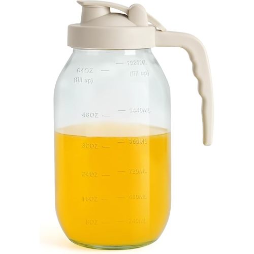 YORY 2 Quart Glass Pitcher with Filter Lid Airtight Cold Water Jug for Lemonade Tea Juice Milk Iced Coffee Fruit Drinks Airtight,64 oz
