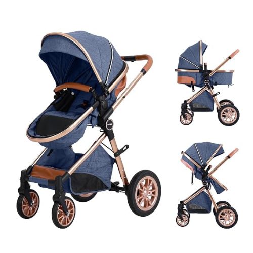 Cochildor DuraFlex 2-in-1 Baby Stroller, Foldable Travel Stroller for Newborn to Toddler, Convertible Stroller with All-Terrain Wheels and UPF 50+ Canopy, Blue