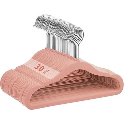 30-Pack Baby Velvet Hangers with 360° Swivel Hooks - Non-Slip, Space Saving Toddler Closet Organizers for Delicate Clothes (Pink)