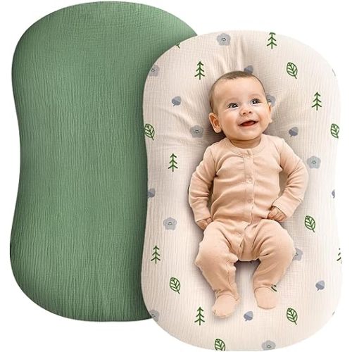 Muslin Baby Lounger Cover - 2 Pack Organic Cotton Baby Pillow Lounger Cover for Newborn - Soft and Breathable Infant Pillow Lounger Cover - Covers Only