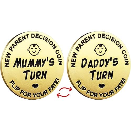 Fathers Day New Baby Gifts for Parents,Double-Sided Decision Coin Gift for New Mom & Dad,Funny Baby Shower Gifts for Couple,Gifts for Pregnant Women as Halloween Thanksgiving Christmas Gift,A-Gold
