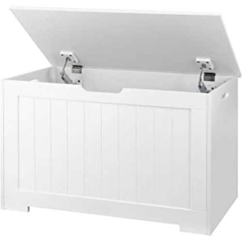 Toy Box Storage Chest for Girls Boys, Wooden Trunk Bench w/Flip-top Lid & Safety Hinge, Kids Play Room Nursery Organizer, Bedroom Storage w/ 100L Storage Area (White)