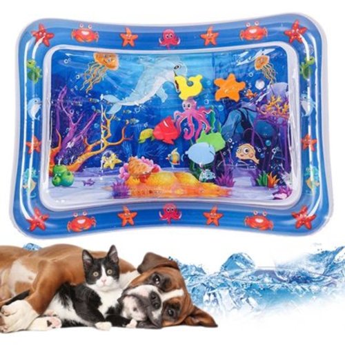 Tummy Time Water Mat with Things, Baby Toys for Infants and Toddlers 3 6 9 Months, Baby Boy Toys, Senory Develop Toys,Sensory Water Play Mat for Cats
