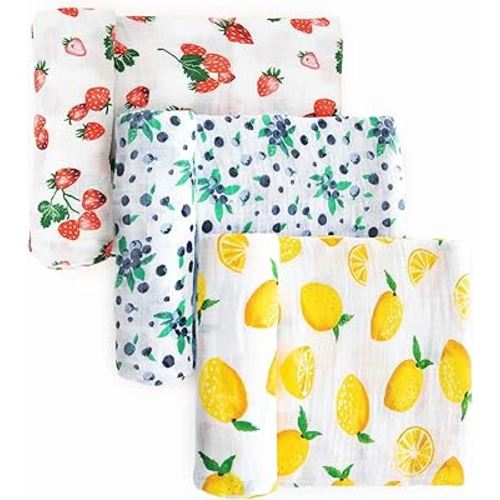 Little Unicorn – Berry Lemonade Cotton Muslin Swaddle Blanket Set | Set of 3 | 100% Cotton | Super Soft | Newborns and Infants | Large 47” x 47” | Machine Washable